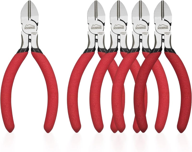 HOUSERAN 5 inch Wire Cutters, 5 Pack Diagonal Cutters, Side Cutters, Wire Cutter Set, Wire Snips, Small Diagonal Cutters with Spring Loaded, Diagonal Cutting Pliers for Crafts, Jewelry Making - Image 1